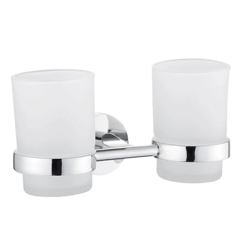 Wall Mount Double Toothbrush Cup Holder – Brushed Stainless Steel Toothbrush Cup Holder Richie's double cup holder