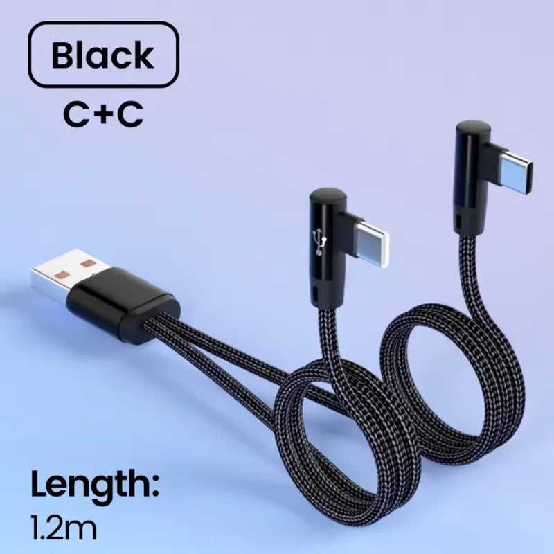 2-in-1 USB-C Nylon Braided Fast Charging Cable – L-Elbow 1.2M USB Charging Cable Richie's Black