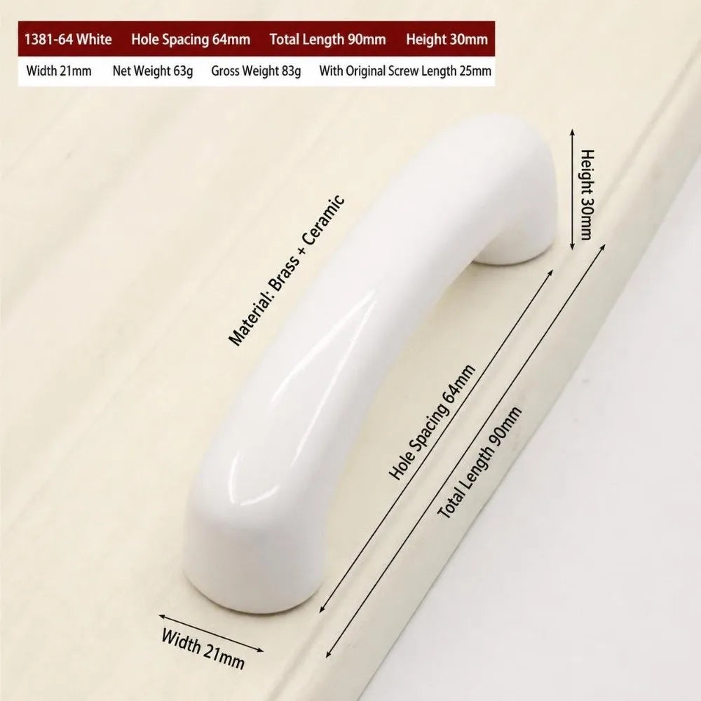 Ceramic Cabinet Handle 64mm Bow-Shaped Drawer Pull Knob Cabinet Door Handle Richie's