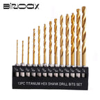 13-Pc SAE Titanium HSS Twist Drill Bit Set – Hex Shank 1/16"–1/4" Twist Drill Bit Set Richie's
