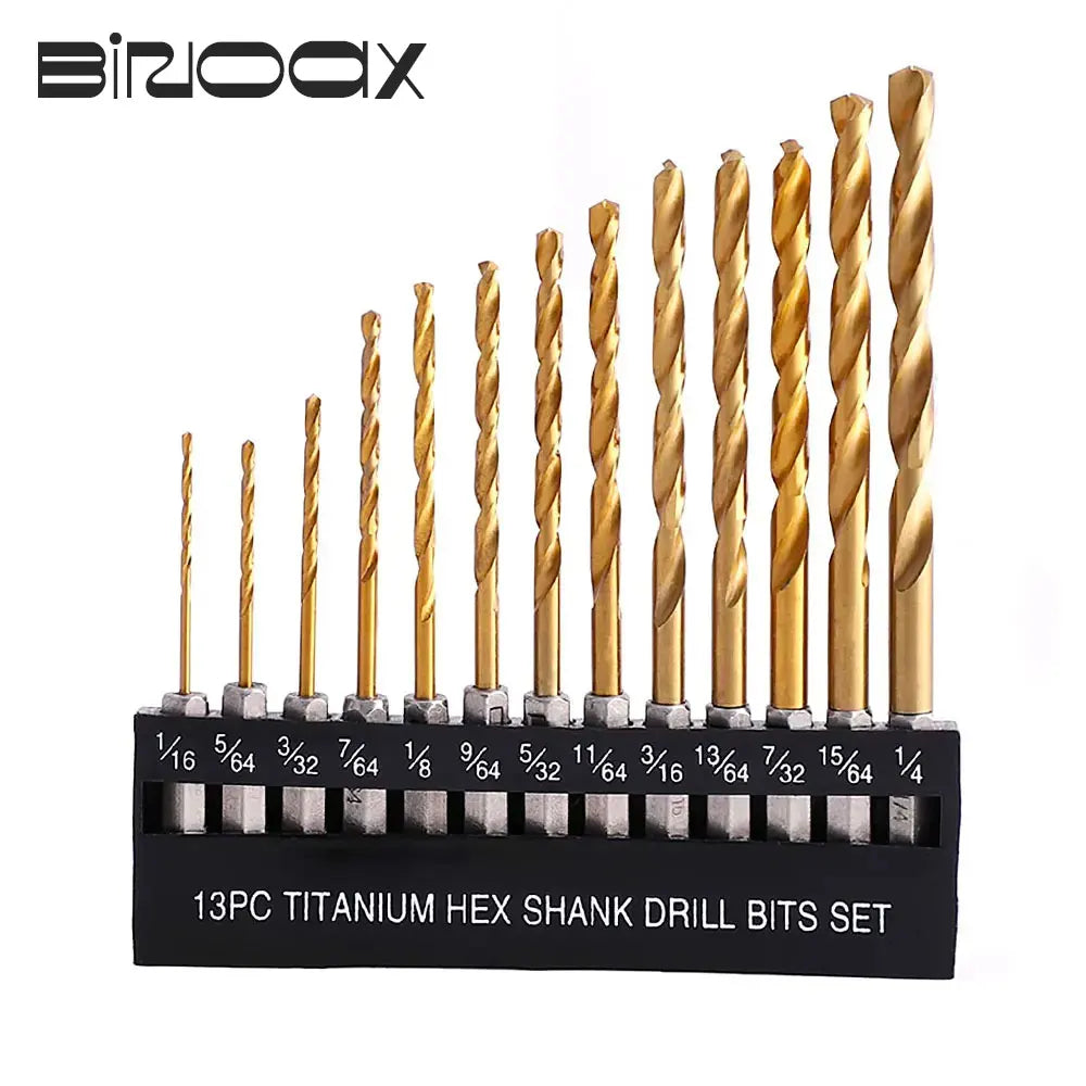 13-Pc SAE Titanium HSS Twist Drill Bit Set – Hex Shank 1/16"–1/4" Twist Drill Bit Set Richie's