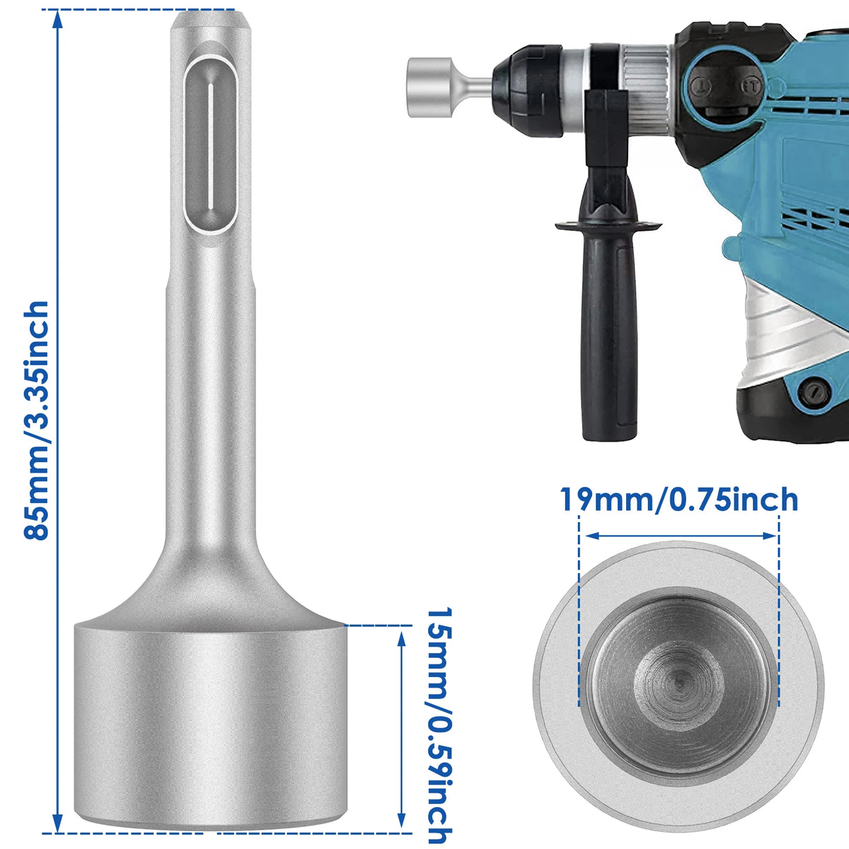 SDS Plus Ground Rod Driver – Hardened Chrome Vanadium Steel Ground Rod Driver Richie's 19mm