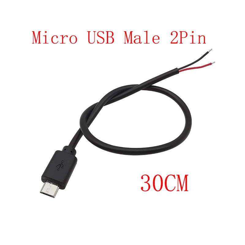 5Pcs Micro USB 2/4 Pin Male Female Connector DIY Charging Cable USB Connector Kit Richie's Male 2Pin 30CM
