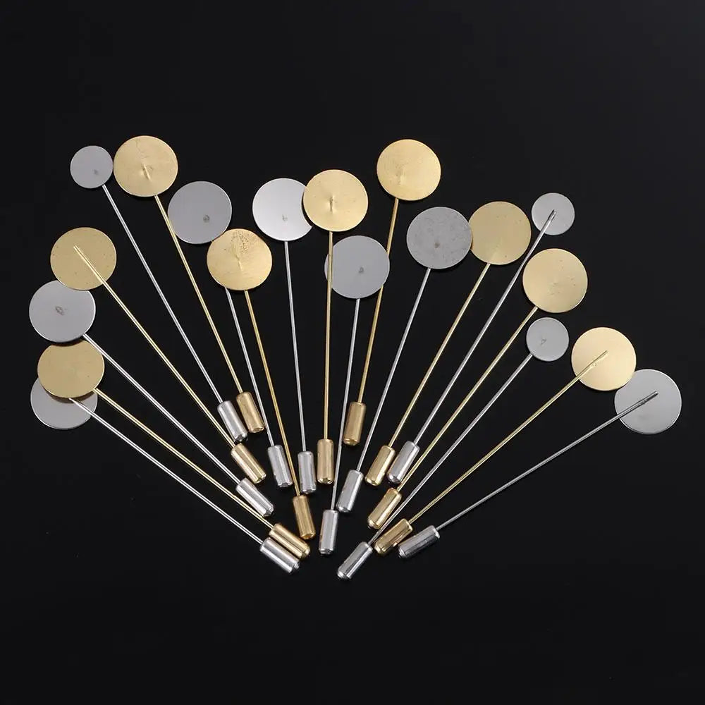 10pcs Cabochon Tray Cameo Brooch Pins Gold Silver DIY Craft Set Brooch Pin Set Richie's