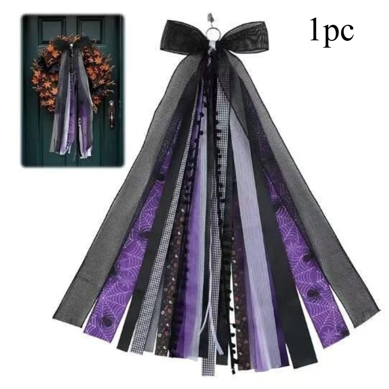 Black Purple Spiderweb Halloween Door Wreath | Multi-Layer Ribbon Halloween Door Wreath Richie's 1pc