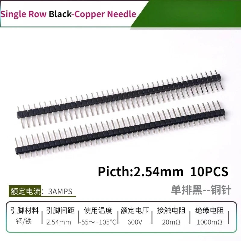 10PCS Color Gilded Pin Headers 2.54mm Single & Double Row Set PCB Pin Headers Richie's BlackCopper 10PCS