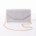 Women's Suede Envelope Clutch Bag with Chain Shoulder Strap Evening Clutch Bag Richie's Silver