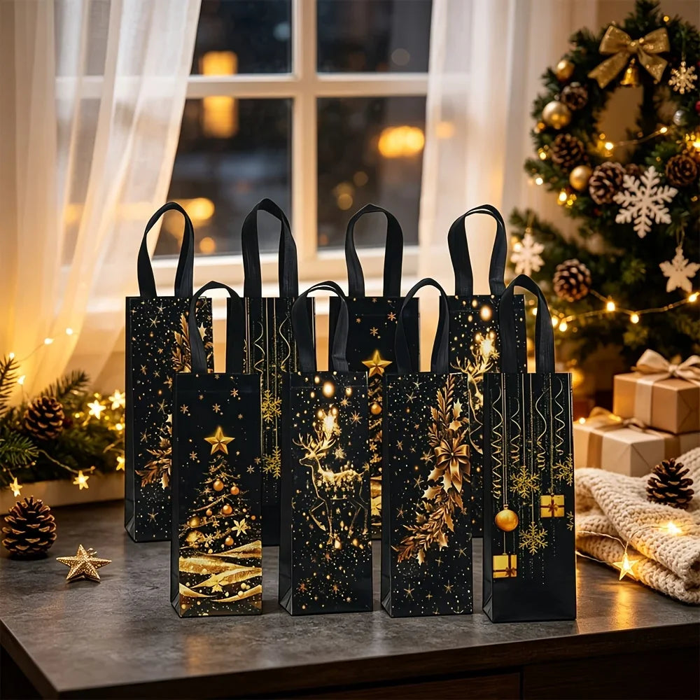 4 Pcs Christmas Wine Gift Bags – Black Gold Foil Bottle Bags Wine Gift Bags Richie's