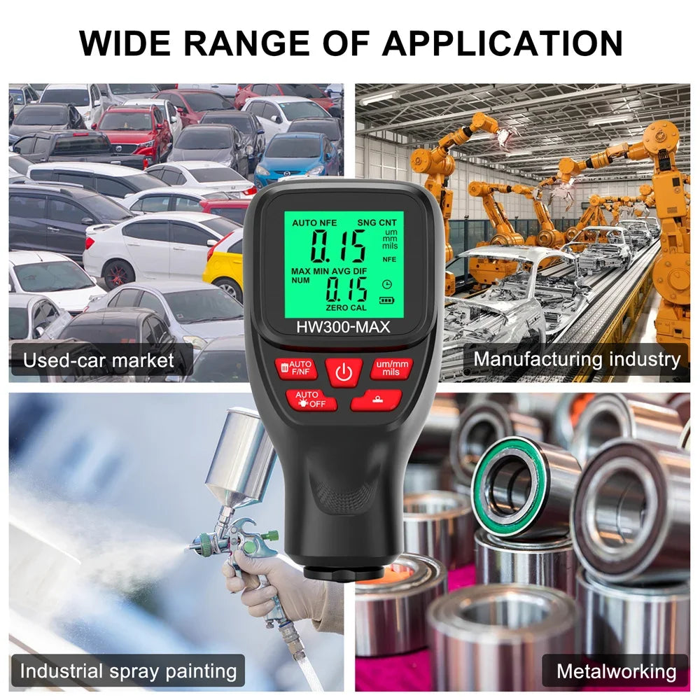 HW-300 Car Paint Film Thickness Gauge 0-2000µm DFT Meter Paint Thickness Gauge Richie's