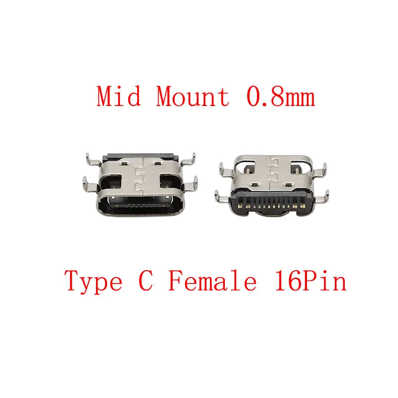 10Pcs USB 3.1 Type-C Female 16-Pin Mid Mount Solder Connector PCB Solder Connector Richie's