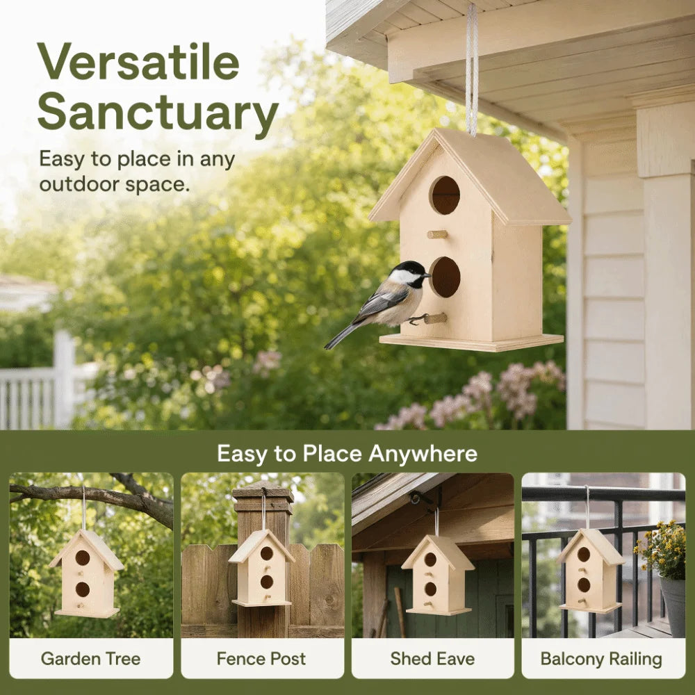 Wooden Birdhouse Dual Entrance Holes Garden Décor Nesting Box Decorative Birdhouse Richie's