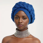 Double Braid Halo Turban Cap – African Headwrap for Women Turban Headwrap Richie's dark blue