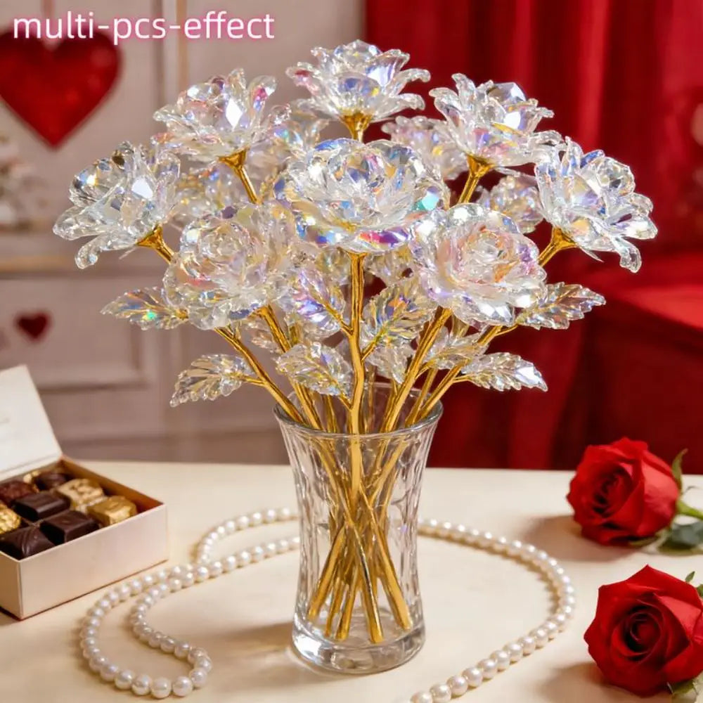 6 Pcs Gold Leaf Eternal Artificial Crystal Roses – Bouquet Gift Artificial Flowers Richie's