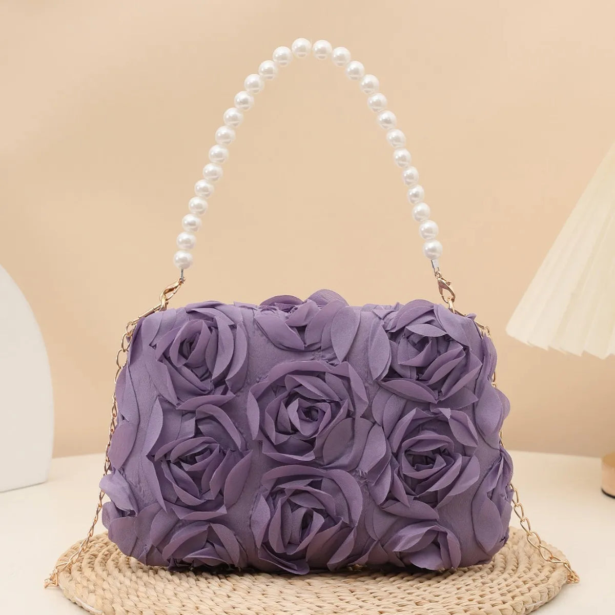 Chiffon 3D Flower Evening Bag Women Chain Shoulder Clutch Evening Clutch Bag Richie's Purple