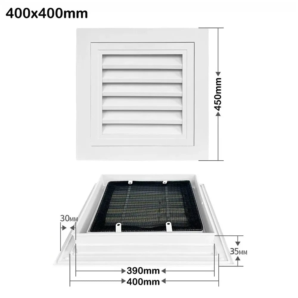 Aluminum Square Air Vent Grille with Mesh – White, 6 Sizes Air Vent Grille Richie's 400x400mm