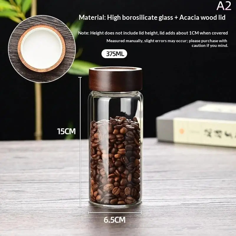 Airtight Glass Coffee Bean Storage Jar with Wood Lid Glass Storage Jar Richie's A2