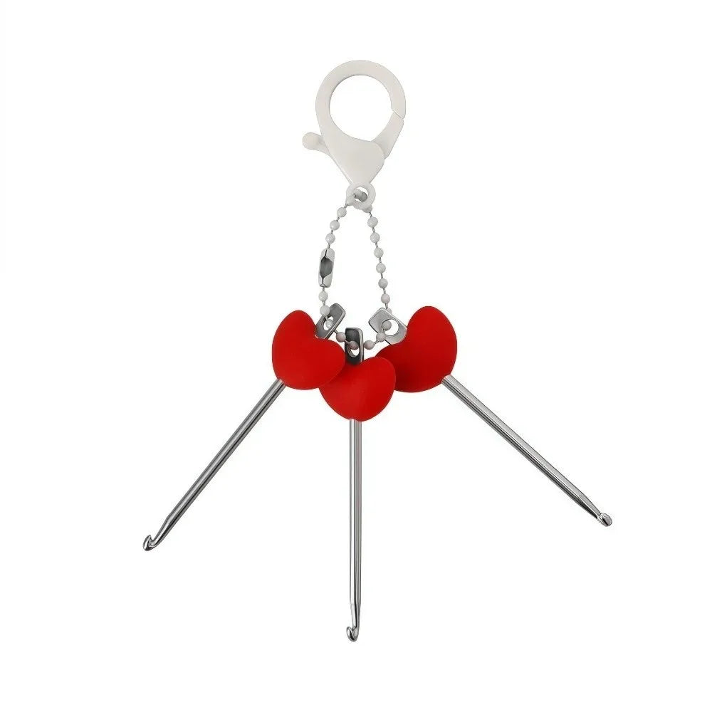 3-Piece Mini Crochet Hook Keychain Set | Heart Handle Crochet Hook Set Richie's Red