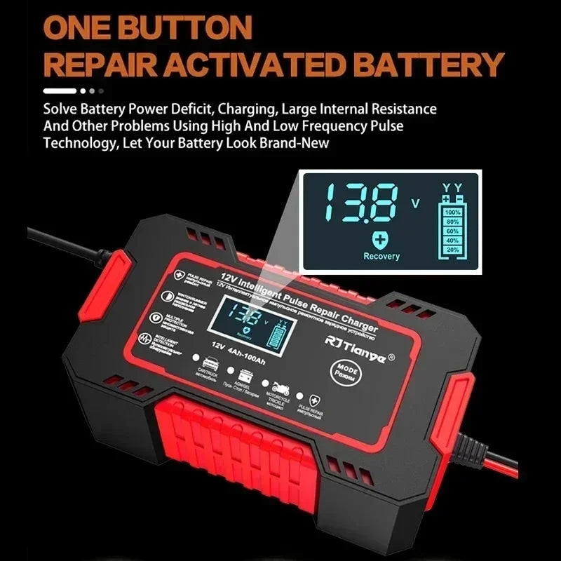 12V 6A Intelligent Car Battery Charger LCD Pulse Repair Lead Acid Car Battery Charger Richie's