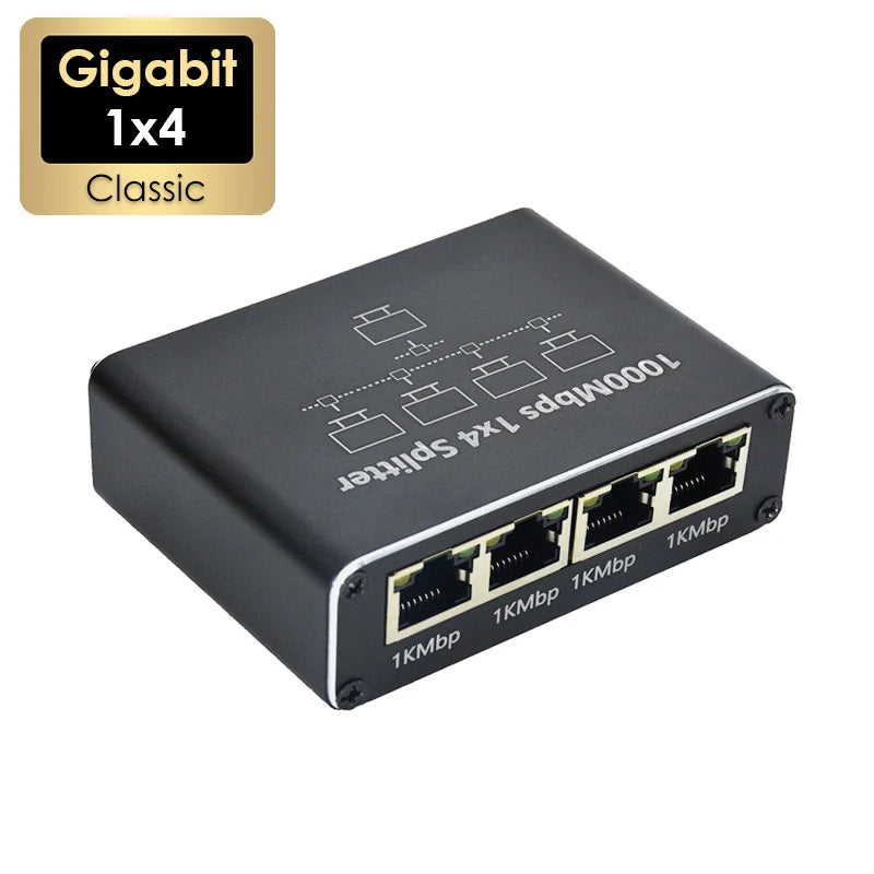 Gigabit Ethernet 1x4 Splitter RJ45 Cat6 LAN 1000Mbps Coupler Ethernet Splitter Richie's Gigabit 1x4 Classic