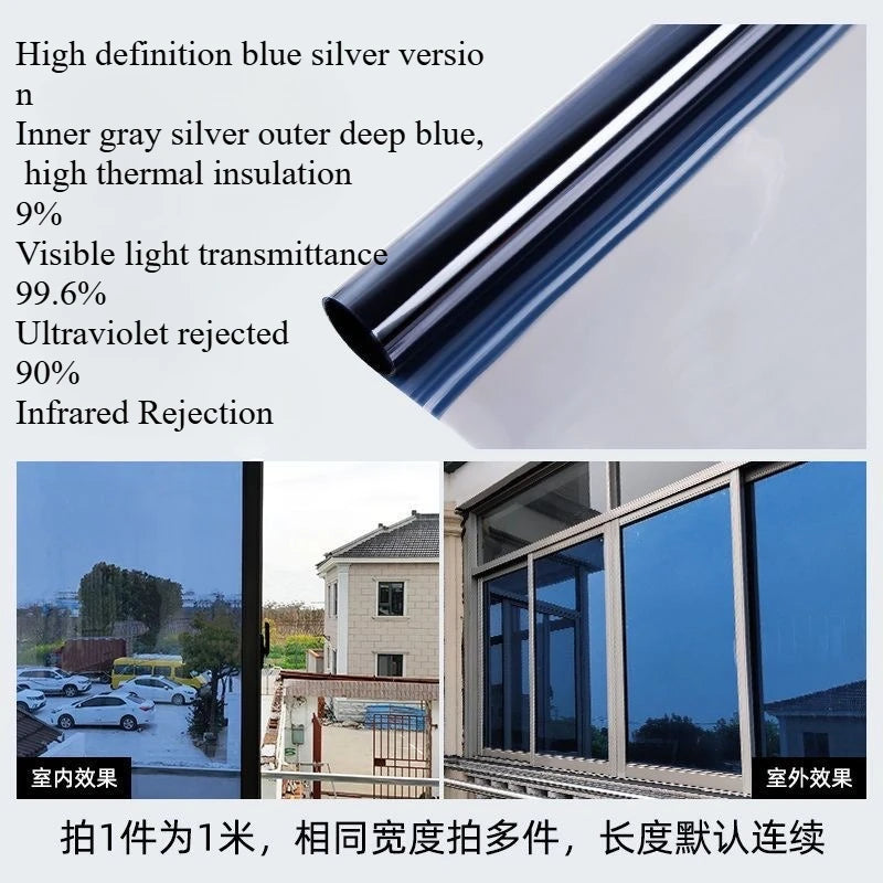 One-Way Privacy Window Film — UV Blocking Heat Insulating 2mil Privacy Window Film Richie's Deep Blue Silver 50cmX5m
