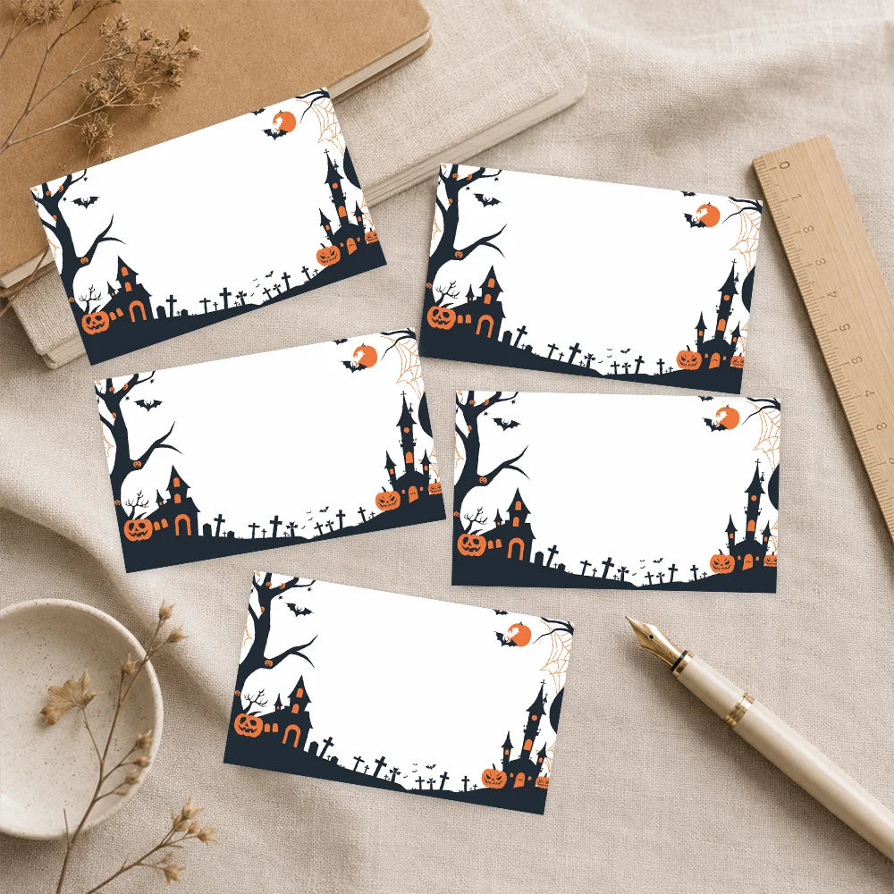 50pcs Halloween Blank Message Cards – Pumpkin & Castle Design Greeting Cards Richie's