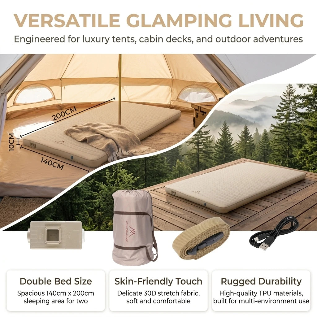 Double Camping Air Mattress 10cm Self-Inflating with Built-In Pump Camping Air Mattress Richie's