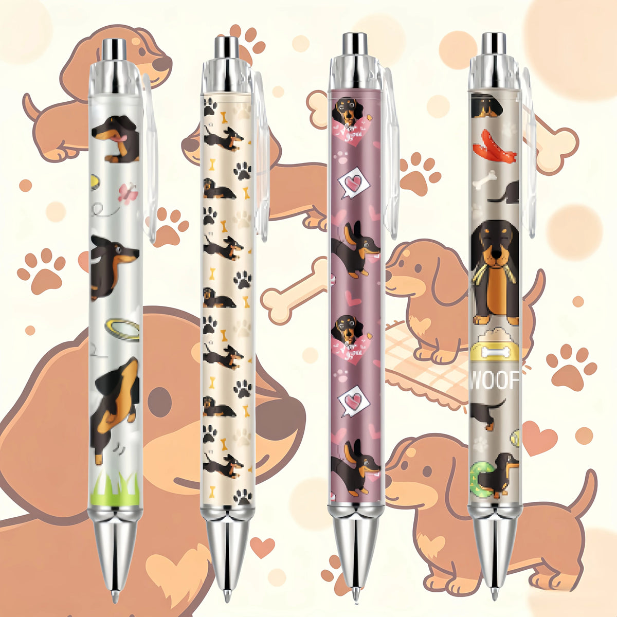 4-Pack Dachshund Ballpoint Pens – Cute Black Ink Novelty Pens Novelty Ballpoint Pens Richie's