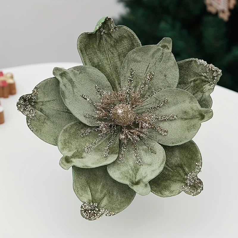 Artificial Glittery Poinsettia & Magnolia Stems | Xmas Décor Artificial Flower Stems Richie's