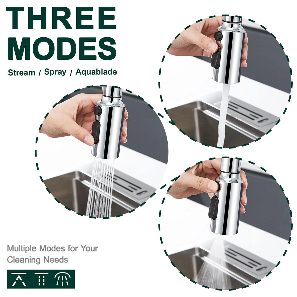 3-Mode Pull-Out Faucet Replacement Nozzle | High Pressure Faucet Spray Nozzle Richie's