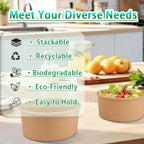 50pcs Kraft Paper Salad Bowls with Lids 500/750ml Disposable Disposable Food Bowls Richie's