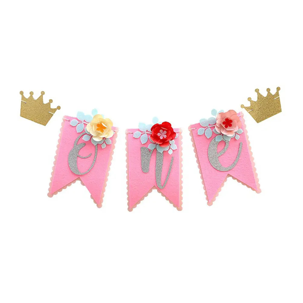 Baby Girl 1st Birthday High Chair Banner – Floral Rustic Decor Party Banner Decoration Richie's