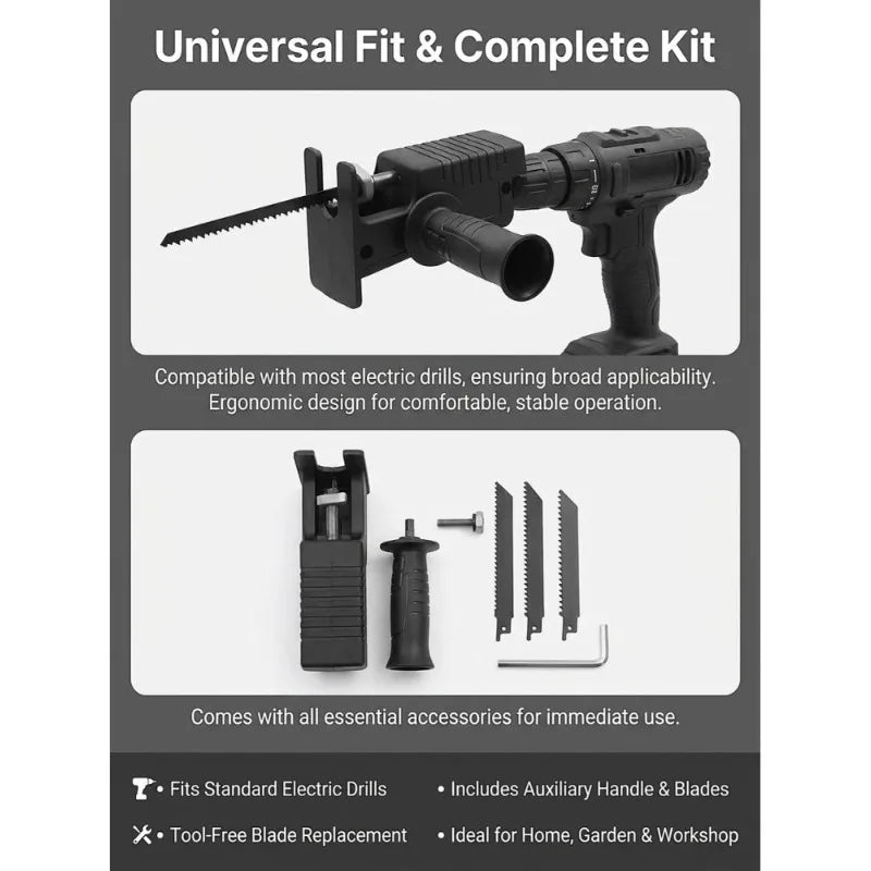 Electric Drill to Reciprocating Saw Converter Kit – 3 Blades Drill Saw Converter Richie's