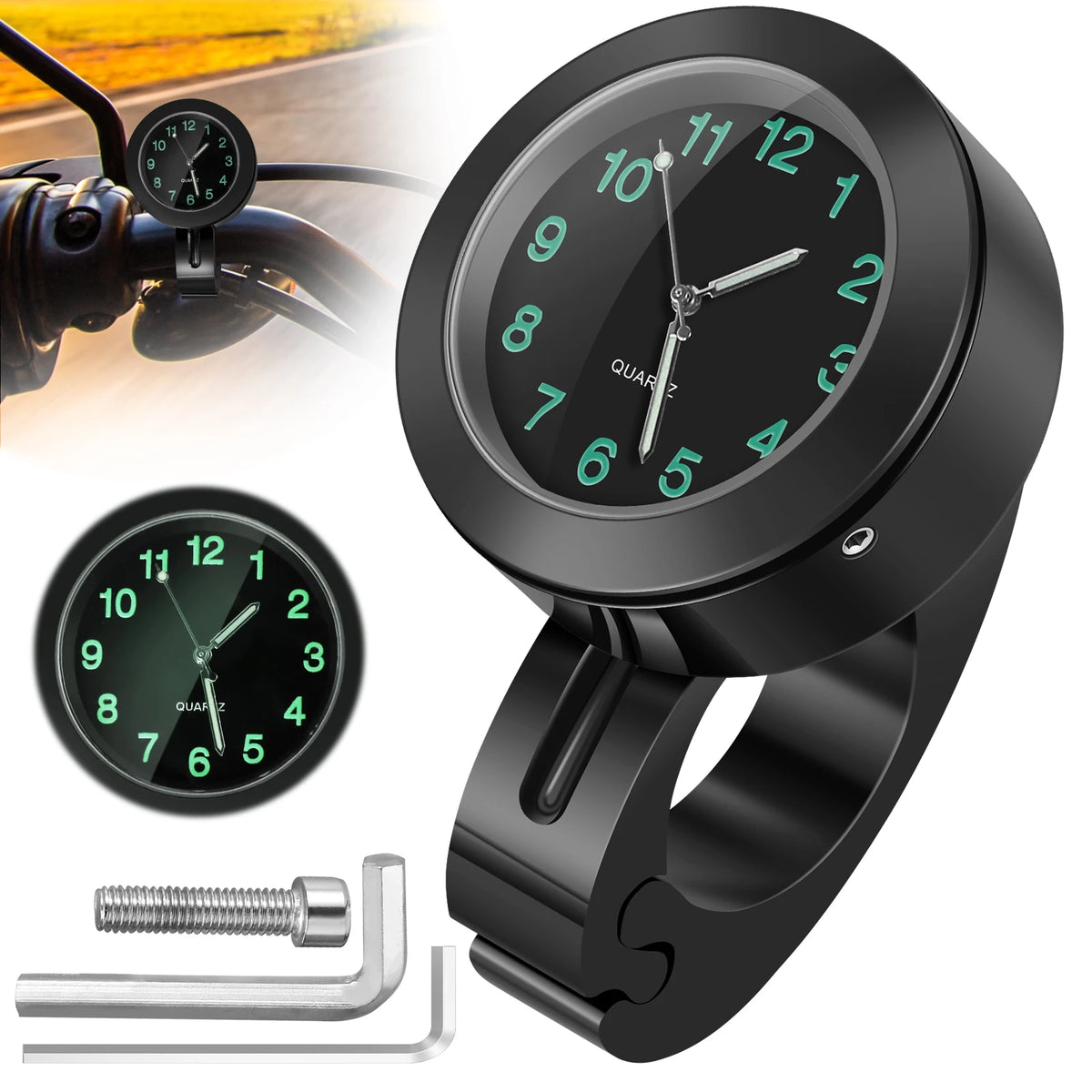 Motorcycle Handlebar Clock Waterproof Aluminum Luminous Dial Motorcycle Handlebar Clock Richie's