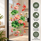Lotus & Koi Fish Glass Window Sticker – No-Glue PVC Decal Window Decal Sticker Richie's