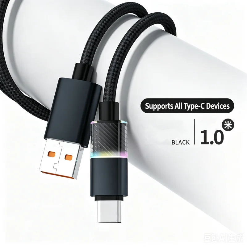100W Fast Charging Braided USB-A to USB-C Cable 0.3m USB Charging Cable Richie's Black 1m