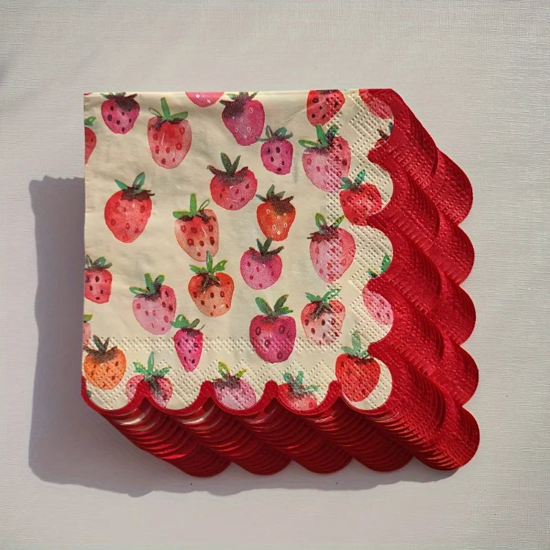 Strawberry Red Scalloped Paper Napkins 25x25cm | Party & Holiday Decorative Paper Napkins Richie's