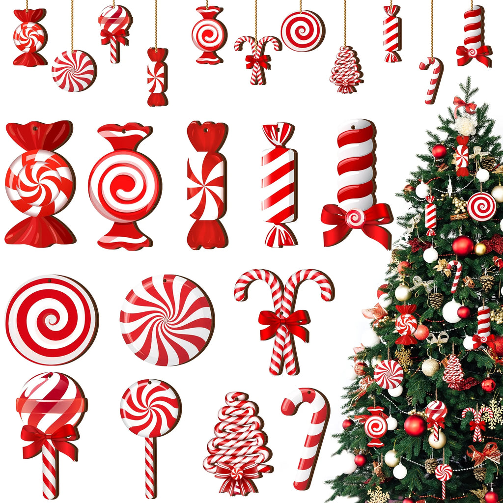 Wood Candy Cane Christmas Ornaments 12/24pcs – Red & White Christmas Ornaments Richie's