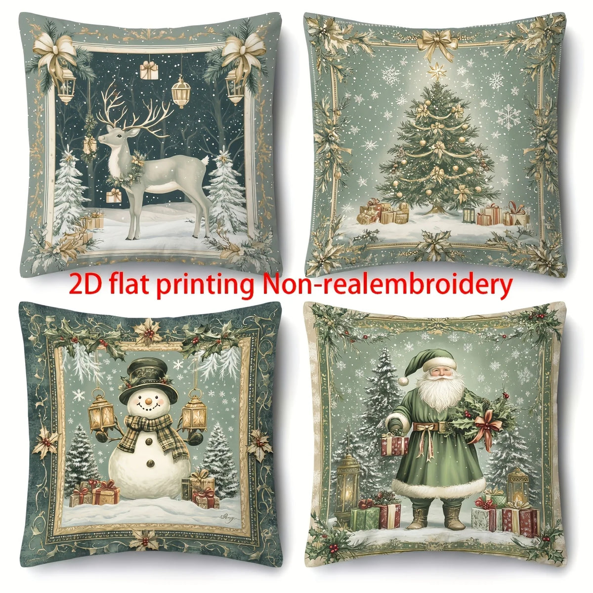 Set of 4 Christmas Cushion Covers – Santa Snowman Elk Print Christmas Cushion Covers Richie's 4pcs 45x45cm