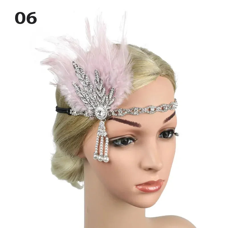 Women's Feather Flapper Headband – 1920s Vintage Rhinestone Feather Flapper Headband Richie's 06