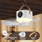 USB Rechargeable Hanging Ceiling Fan – Remote & LED Light Portable Ceiling Fan Richie's White