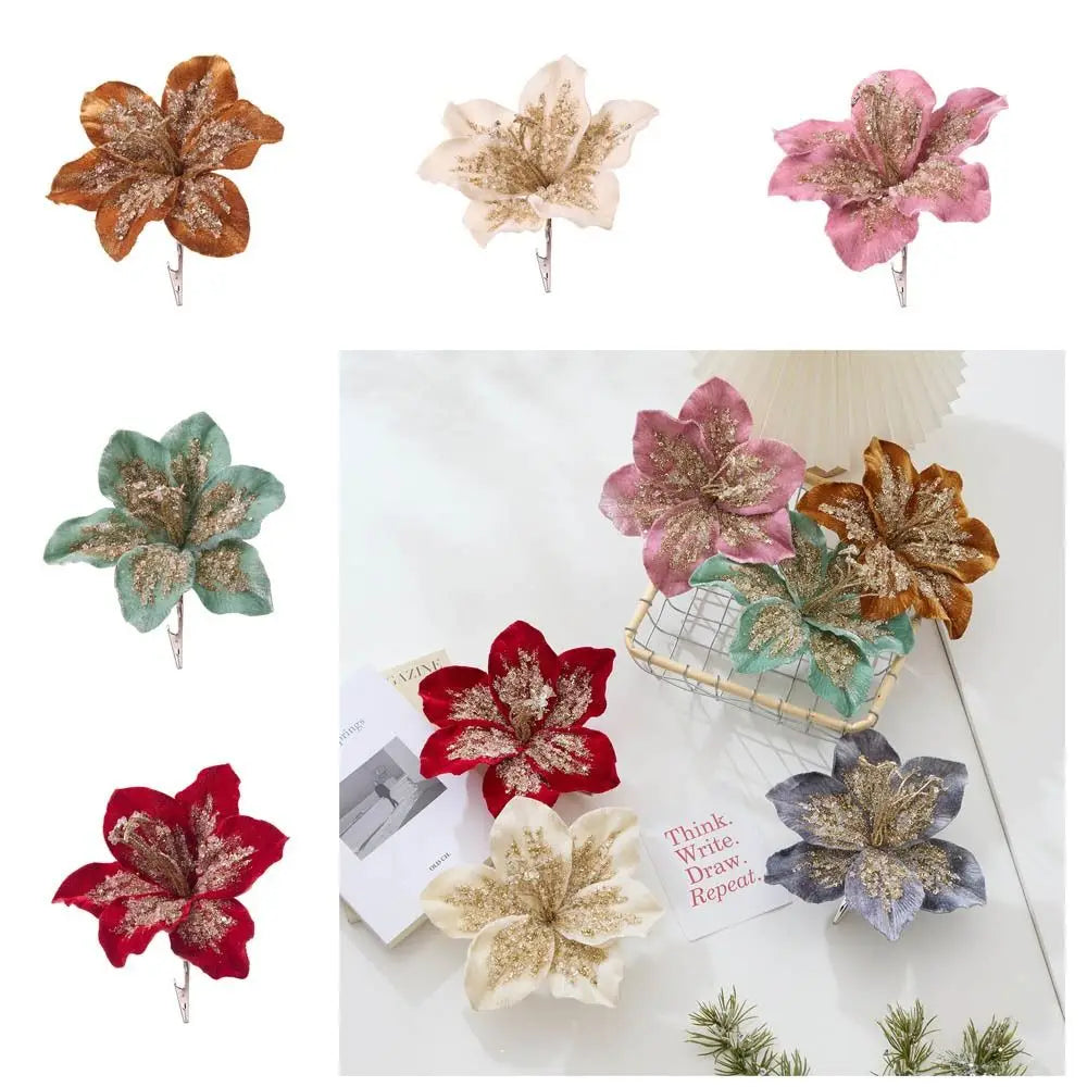 19cm Artificial Poinsettia Glitter Flower | Christmas Décor Artificial Christmas Flower Richie's