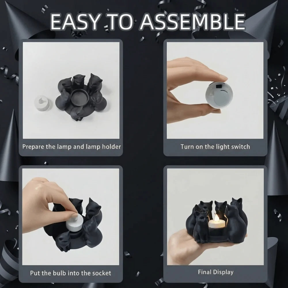 3D Printed Black Cat Ring Candle Holder Set of 6 | PLA Candle Holder Set Richie's