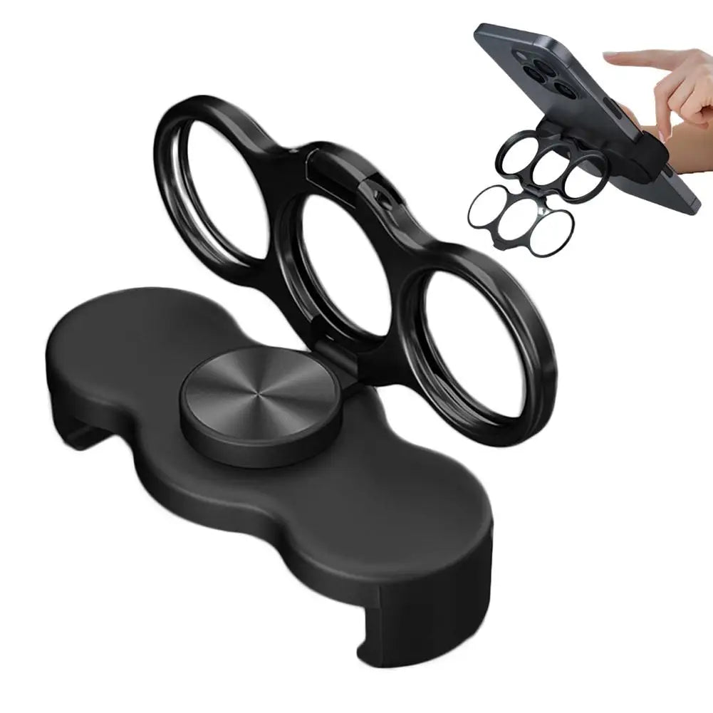 Triple Ring Foldable Metal Phone Stand & Magnetic Car Mount Phone Ring Stand Richie's Black