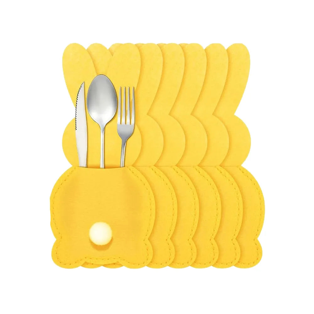 6pcs Easter Rabbit Felt Cutlery Bags – Egg Table Decoration Easter Table Decor Richie's Yellow 6pcs