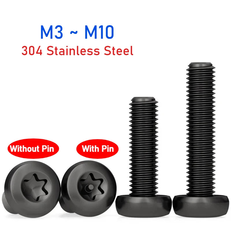 Black 304 SS Torx Pan Head Tamper-Proof Security Screws M3–M10 Security Screws Richie's M6x20mm(10pcs)