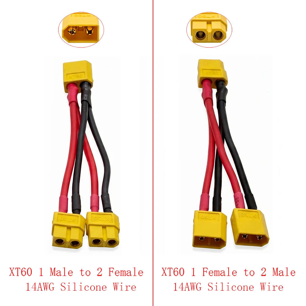 2Pcs XT60 Parallel Y Splitter 12/14AWG Silicone Wire RC Drone RC Power Connector Richie's