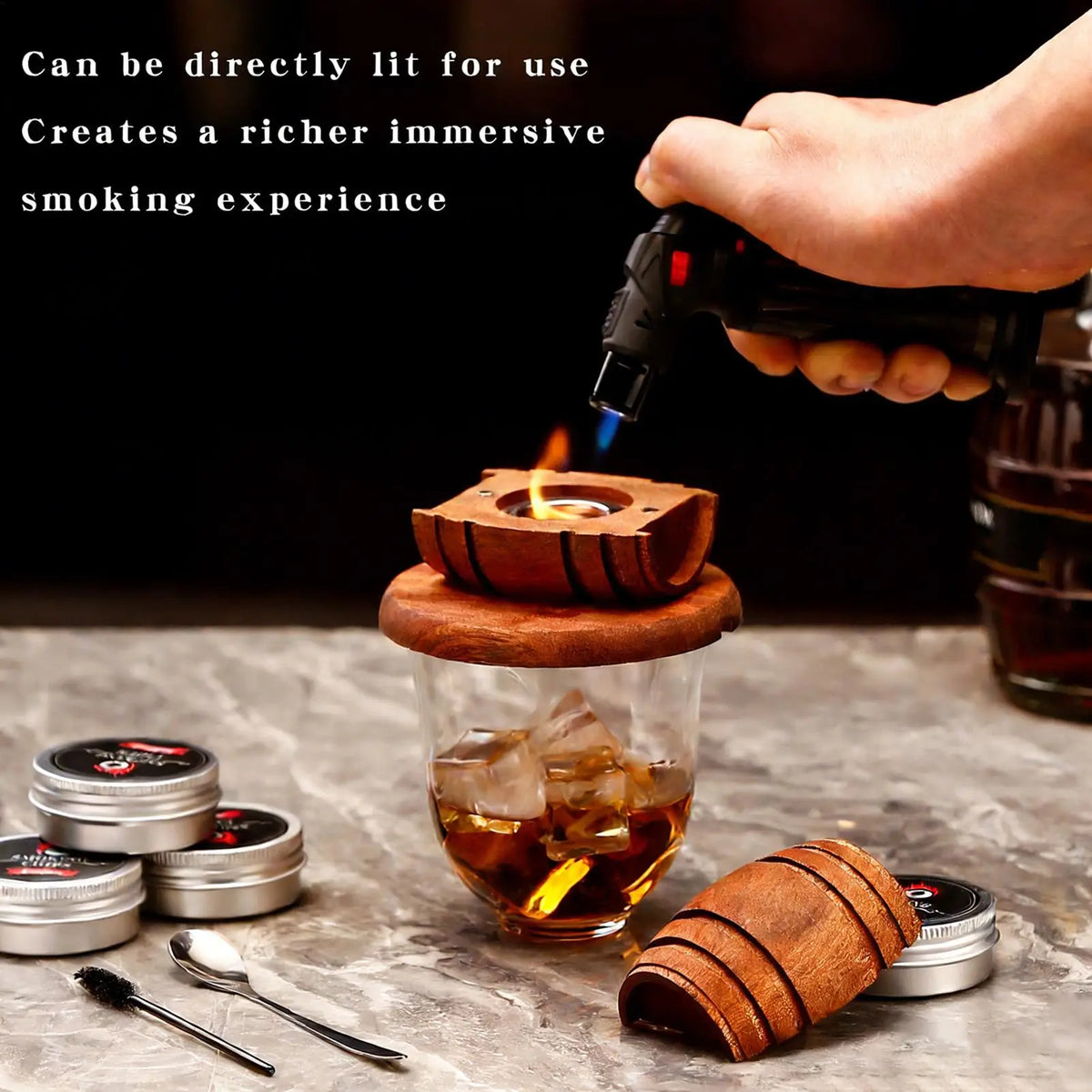 Wooden Whiskey Smoker Infuser – Cocktail Bar Tool Gift Cocktail Smoker Kit Richie's