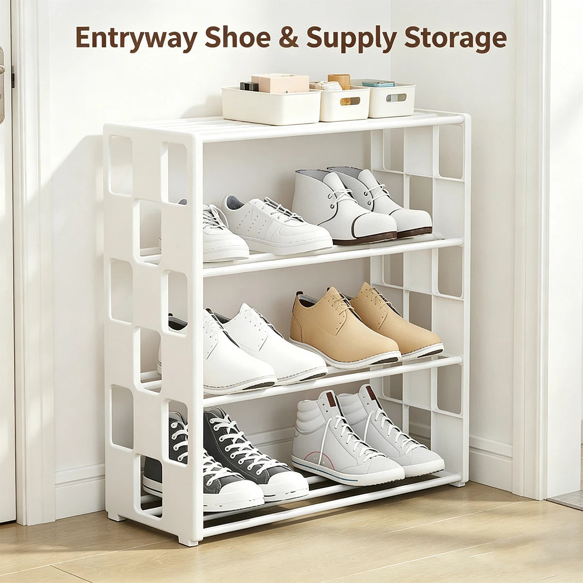 4-Tier Free Standing Shoe Rack – Space Saving Shoe Organizer Shoe Rack Richie's