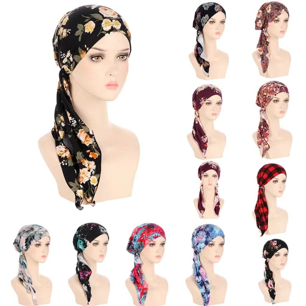 Women's Floral Turban Hijab Stretch Pre-Tied Head Wrap Cap Turban Head Wrap Richie's