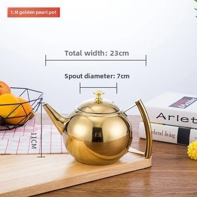Stainless Steel Teapot Kettle 1L–2L with Filter | Gas & Induction Stovetop Tea Kettle Richie's 1.5L Gold Pearl Pot